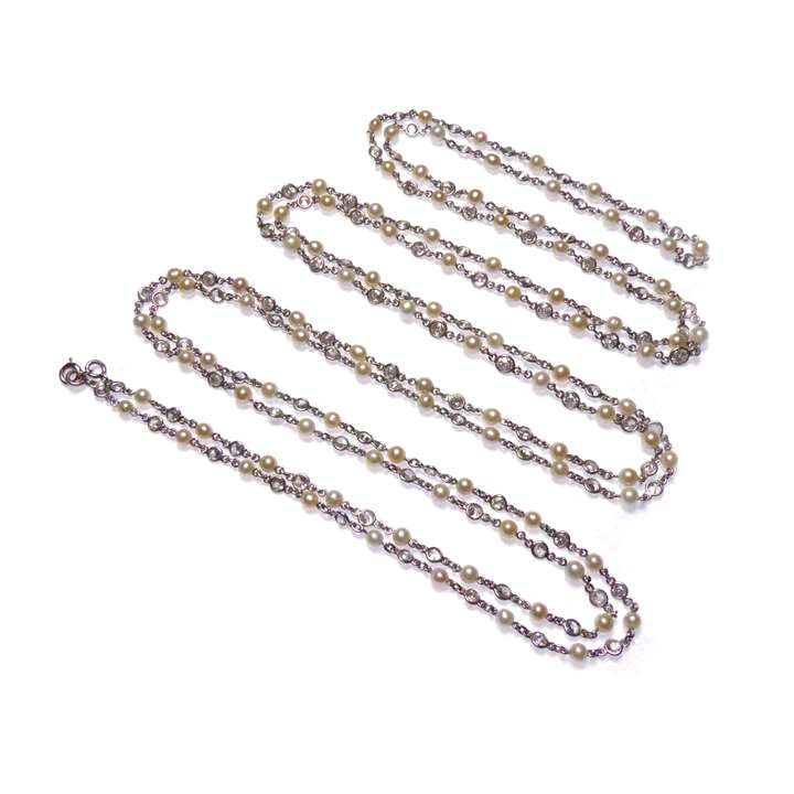 Antique pearl and diamond longchain necklace